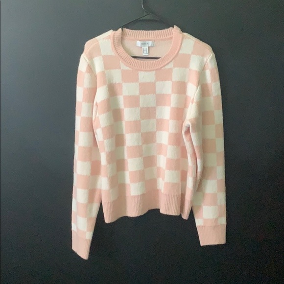 pink checkered cardigan